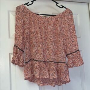 Democracy Pink Floral Blouse with Black Trim